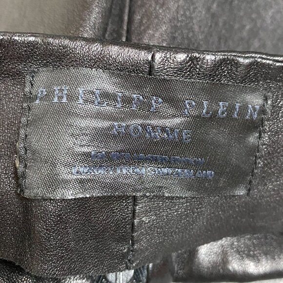 PHILIPP PLEIN Homme Black Lambskin Leather Gray PYTHON Snakeskin Skinny Pants 28 - Picture 10 of 10